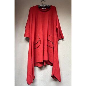 Monika Astara Womens Handmade Art to Wear Tunic Red Asymmetric Hem Lagenlook